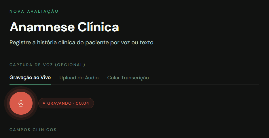 Captação de áudio — anamnese gerada por IA